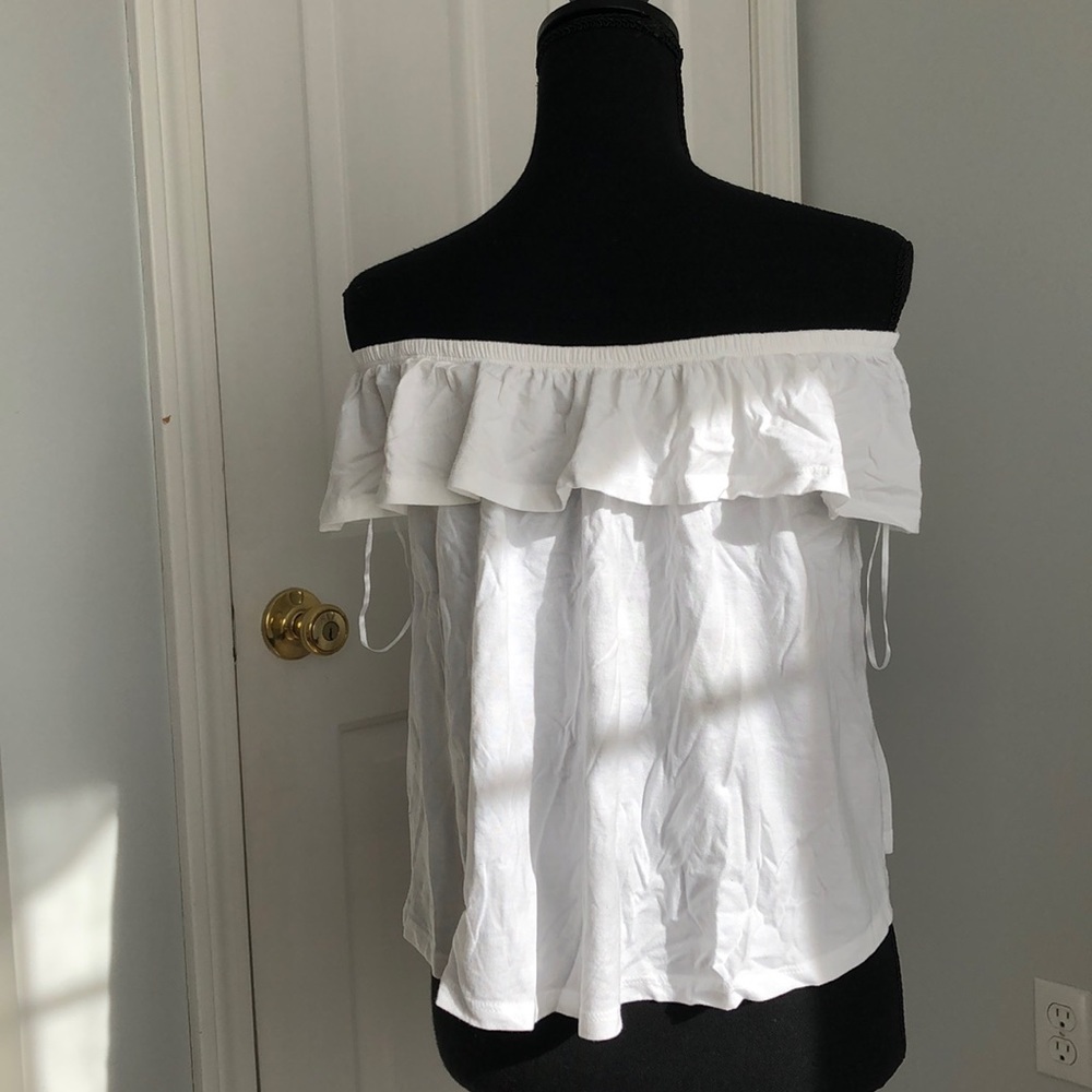 White Off Shoulder Ruffle Top - Picture 2 of 2